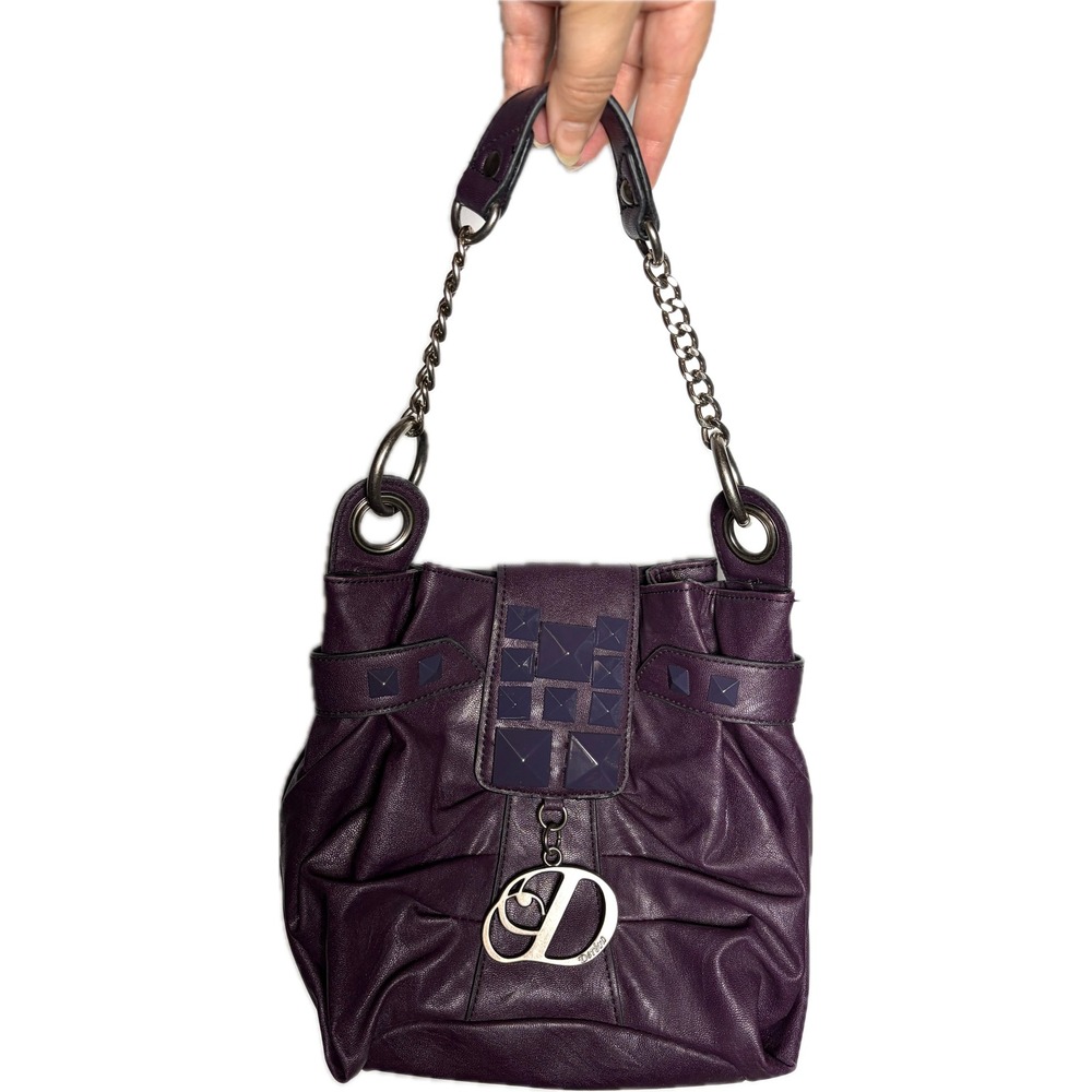Vtg Y2K Dereon Purple Studded Crossbody Bag‎ McBling Slouchy Hobo Handbag OS